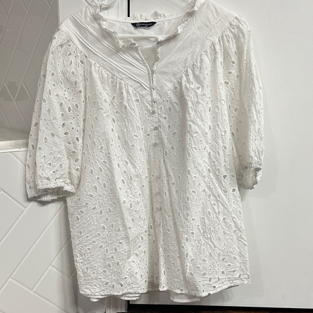 Chic White Eyelet Blouse